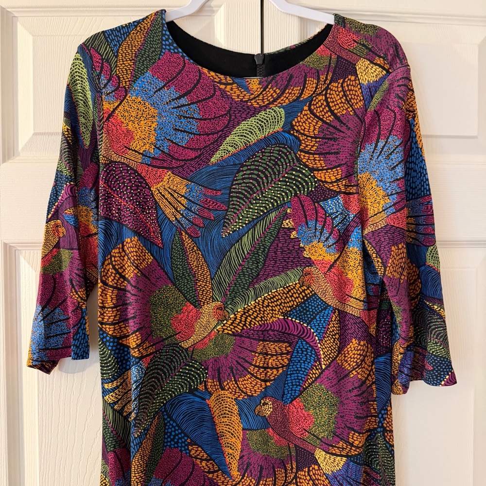 Farm Rio Dotted Macaws midi jersey dress size large floral bohemian sheath - Picture 4 of 11